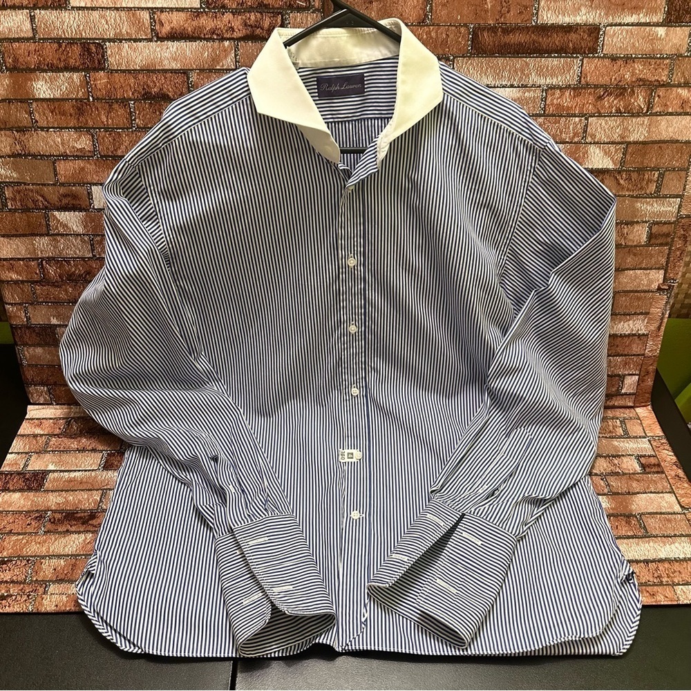 Ralph Lauren Purple Label Shirt Dress Long Sleeve Striped Size (17”1/2)